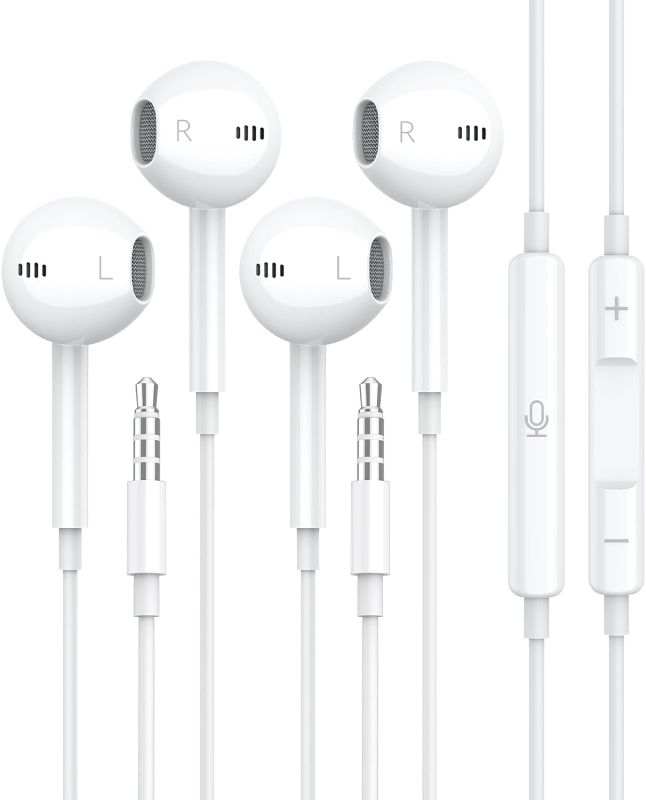 Photo 1 of 2 Pack Apple Earbuds Wired 3.5mm Headphones with Microphone [MFi Certified] Volume Control HiFi Stereo for iPhone 6 6S 5 SE Samsung S10 A14 A12 MP3/4 Android Device AUX
