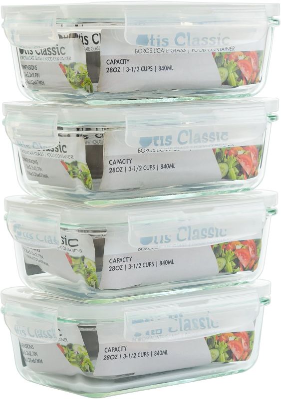 Photo 1 of [4-Pack 28oz] Glass Food Storage Containers with Locking Lids - Glass Meal Prep Containers with Lids - Lunch Bento Boxes - 1 Compartment - 4pk Box Set - Transparent Lids - BPA Free and Dishwasher Safe