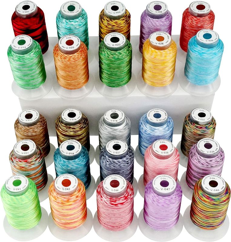 Photo 1 of 
New brothread 25 Colors Variegated Polyester Embroidery Machine Thread Kit 500M (550Y) Each Spool for Brother Janome Babylock Singer Pfaff Bernina Husqvaran...