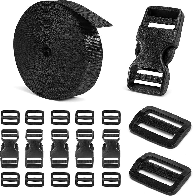 Photo 1 of  Buckles and Straps Set 1": 6 Yards of Thick Nylon Webbing, 6-Pack Heavy Duty Adjustable Quick Side Release Plastic Buckles, 12 Tri-Glide Slide...