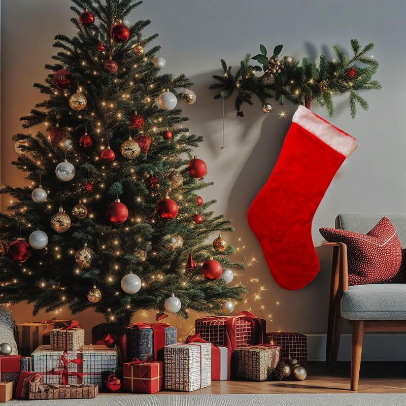 Photo 1 of 12 Pack 54 Inch Jumbo Large Christmas Stockings Giant Christmas Stockings Holders Christmas Stockings Bulk Christmas Stocking for Christmas Party Xmas Tree Decors (Red Plaid)