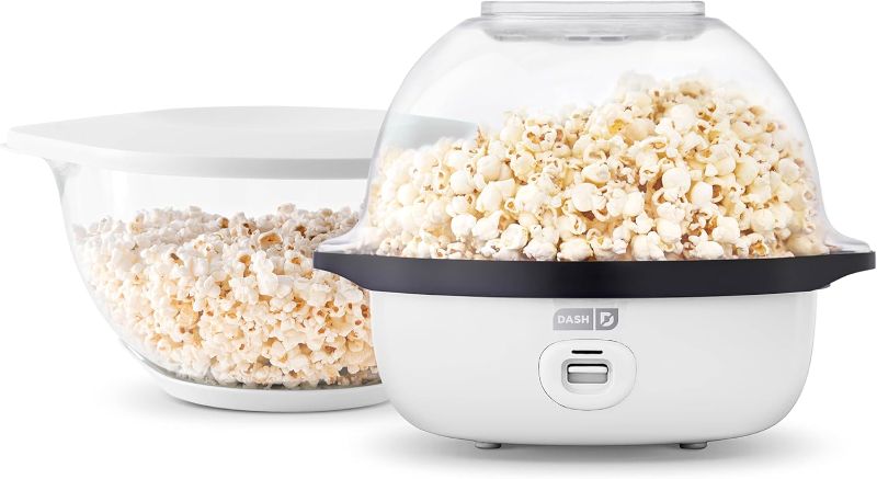 Photo 1 of **MISSING WHITE CAP AND LID FOR POPCORN BOWL**

DASH SmartStore™ Deluxe Stirring Popcorn Maker, Hot Oil Electric Popcorn Machine with Large Lid for Serving Bowl and Convenient Storage, 24 Cups – White
