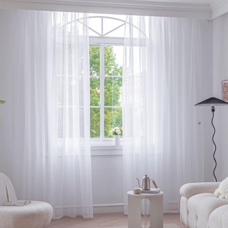 Photo 1 of  4 Panels White Sheer Curtains 45 Inches Long for Kitchen Bathroom Bedroom Living Room Small Window Treatment 52 x 45 Inch
