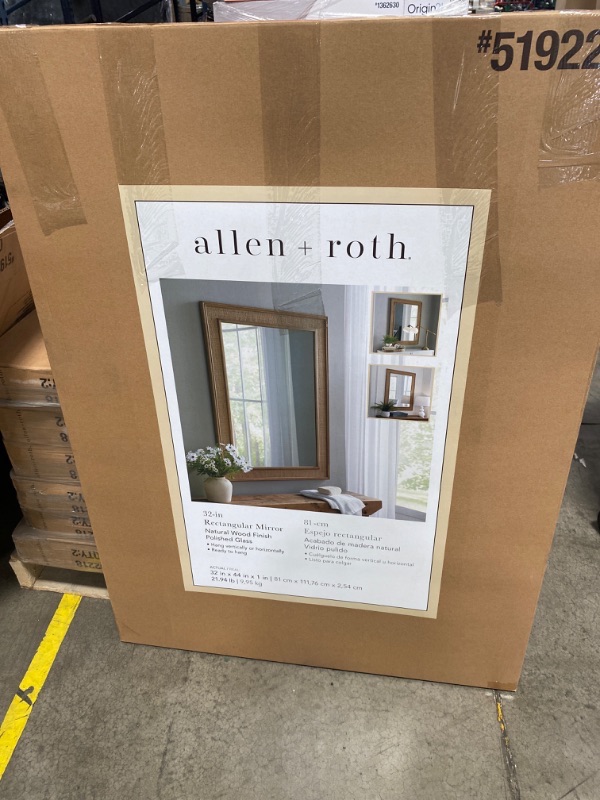 Photo 1 of allen + roth 32-in W x 44-in H Natural Wood Polished Wall Mirror
