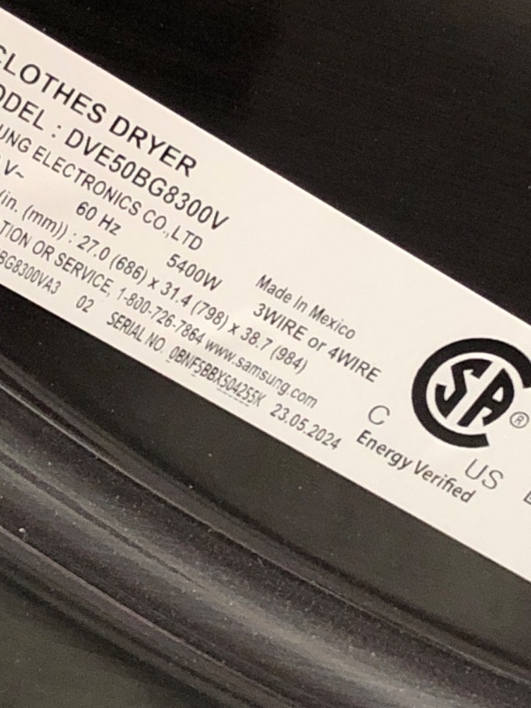 Photo 4 of ****CANOT TEST, MISSING POWER CORD ****Samsung 7.5-cu ft Stackable Steam Cycle Vented Smart Electric Dryer (Brushed Black) ENERGY STAR
