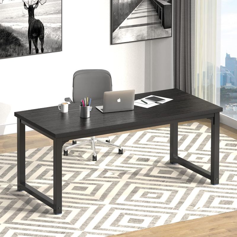 Photo 1 of **DESK IS WHIT*  NSdirect 63 inch Computer Desk,Modern Simple Style PC Table Office Desk Wide Workstation for Study Writing,Gaming and Home Office,Extra 1" Thicker Wooden Tabletop and Black Metal Frame