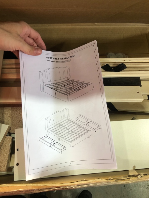 Photo 4 of **THIS IS NOLY BOX 2/2 AND IS NOT A COMPLETE ITEM**  Upholstered Platform Bed With Wingback Headboard