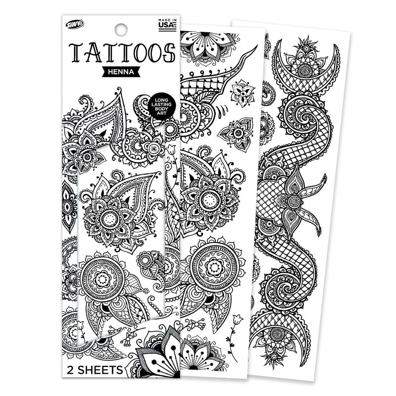 Photo 1 of 
Photo Reference Only**Savvi - 17 Henna Temporary Tattoos: Skin-Safe Ink, Great for Parties and Everyday Wear, Gifts for Teens and Adults, Made in the USA [2 sheets, 17 count]
Pattern Name:Henna