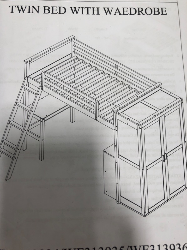 Photo 1 of ***SEE NOTES*** 
Twin Size Loft Bed with Desk, Multi-functional Wooden Loft Bed Frame with Wardrobe and Guardrails for Kids Boys Girls, Maximized Space, White
