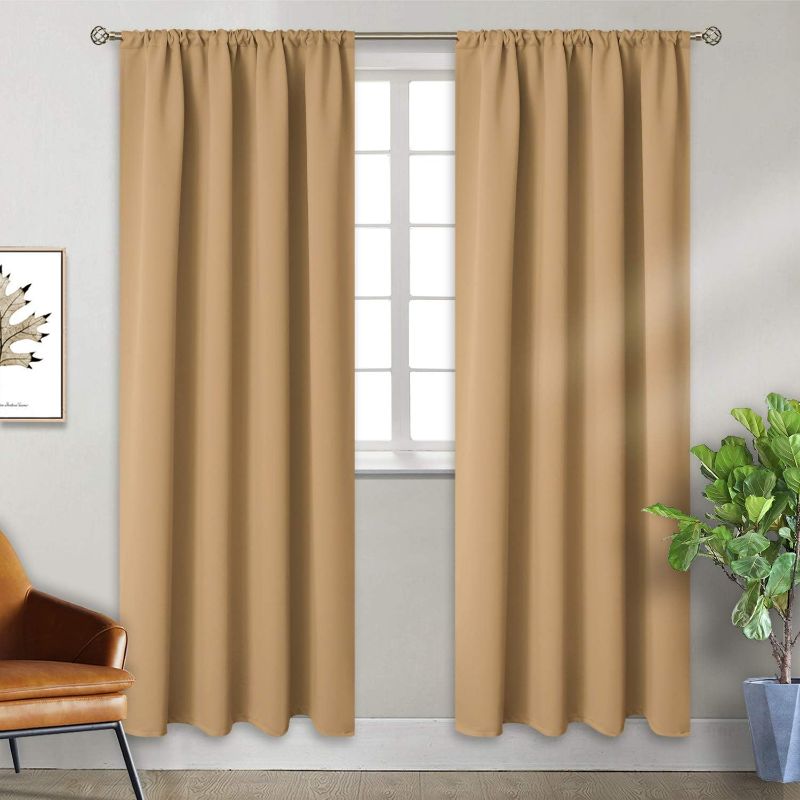 Photo 1 of BGment Rod Pocket Blackout Curtains for Bedroom - Thermal Insulated Room Darkening Curtain for Living Room, 52 x 84 Inch, 2 Panels, Khaki