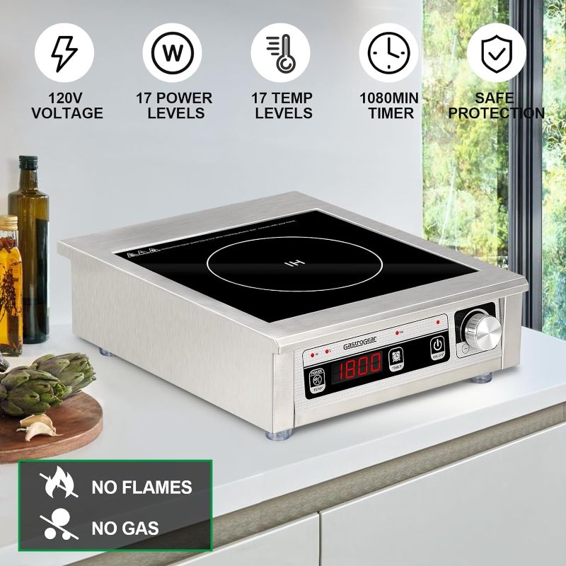 Photo 1 of ***ITEM TESTED FOR POWER, UNABLE TO TEST FURTHER***Commercial Grade Induction Cooktop 1800W/120V Portable Countertop Burner with 9 Inch Heating Coil Hot Plate Electric Stove for Faster Cooking
