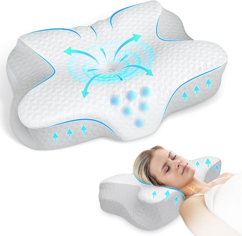 Photo 1 of 
zibroges Cervical Pillow, Memory Foam Pillow for Neck Head Shoulder Pain Relief Sleeping Supports Your Head, Cooling Ergonomic Orthopedic Contoured Neck Bed...
Color: white
Size:16x24 inches