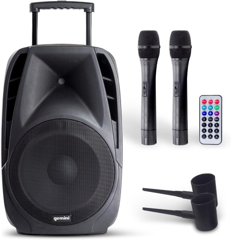 Photo 1 of 
Gemini Sound ES-15TOGO Wireless Portable Bluetooth Streaming Professional DJ PA System Trolley Active 800 Watts Speaker with Dual Mic Jacks SD Card and USB...