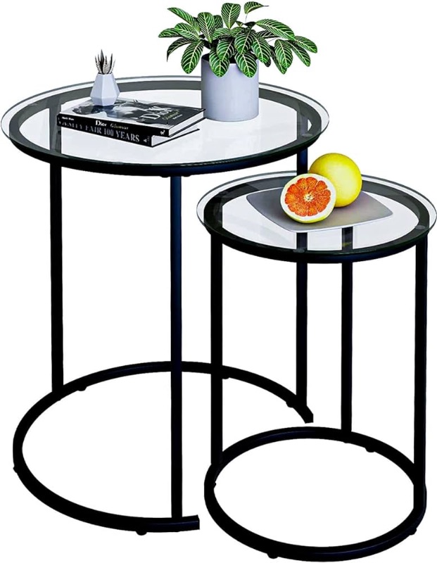 Photo 1 of 4.4 4.4 out of 5 stars 78
Nesting Coffee Table Set of 2,Modern Black Tempered Glass Side Table, Metal Frame Round End Table.Small Glass Tea Table for Living Room,Bedroom Studio Apartment Essentials? 23.2In