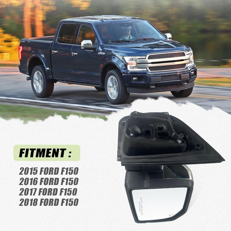 Photo 1 of ***USED - LIKELY MISSING PARTS - UNABLE TO VERIFY FUNCTIONALITY***
side Mirror with Power Glass,Heated, Puddle Lights, Blind Spot Detection, Turn Signal,Mirror Memory and Power Folding Fits 2015-2018 Ford F150 Replace FO1321528