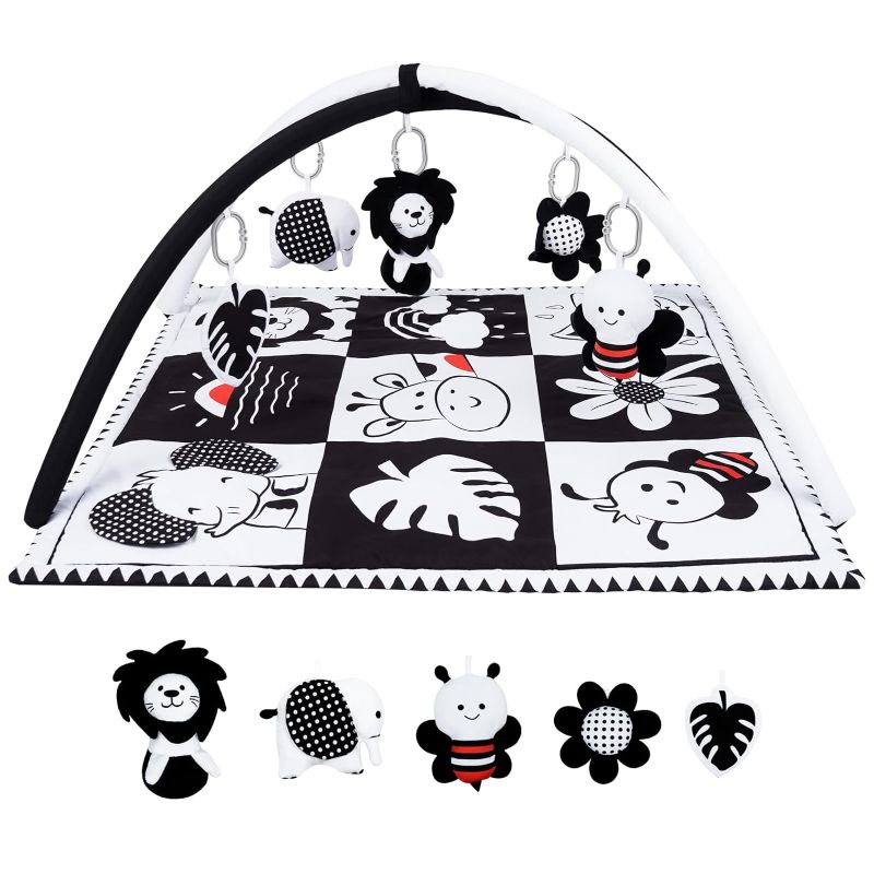 Photo 1 of **read notes** Lovvie & Joy Baby Play Activity Gym Tummy Time Mat for Infant,Baby Gyms & Playmats for Babies 0 to 3 6 9 12 Months with 5 Toys for Early Sensory Exploration and Motor Skill Development
