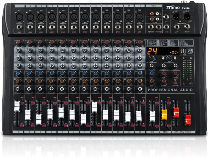 Photo 1 of ***USED - POWERS ON - UNABLE TO TEST FURTHER***
ZM120 Sound Mixer Board 12 channel Premium Analog Mixer with Multi-Track USB Bluetooth and 48V Phantom power For Studio Karaoke PC Live Performance KTV Home Stage Music Effects