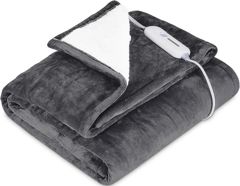 Photo 1 of ***USED - DOESN'T POWER ON - UNABLE TO TROUBLESHOOT***
Electric Heated Blanket, Soft Flannel Sherpa Fast Heating Throw Blanket Warm with 3 Heat Levels 4-Hour Auto Off Overheating Protection, Machine Washable, ETL Certified, 50" x 60" (Dark Grey)