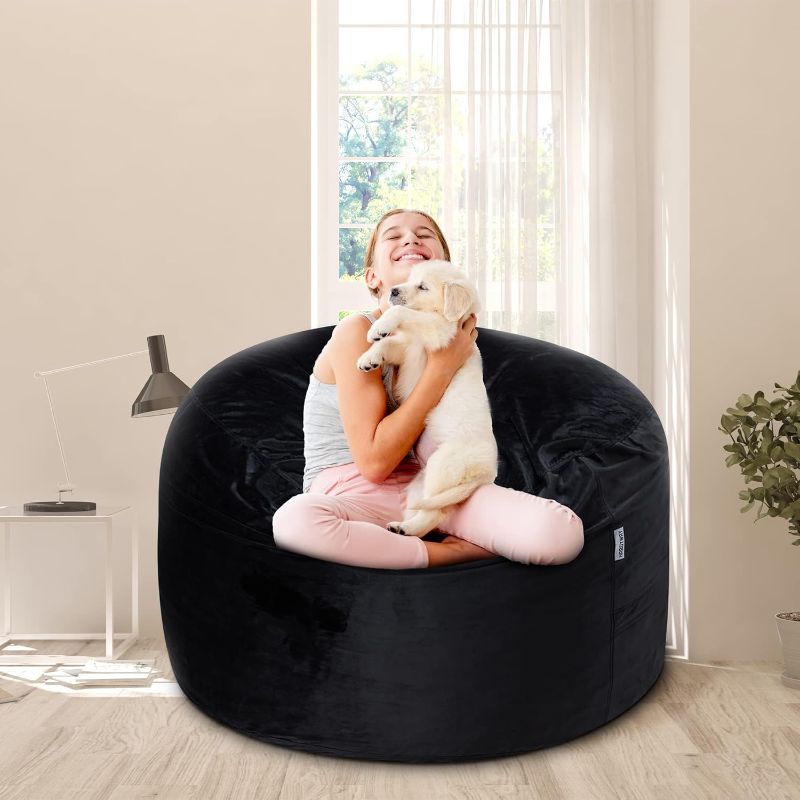 Photo 1 of **GREY, NOT PINK**  HABUTWAY Bean Bag Chair 3Ft Luxurious Velvet Ultra Soft Fur with High-Rebound Memory Foam Bean Bag Chairs for Adults Plush Lazy Sofa with Fluffy Removable Sponge 3'(Red) 3 Foot Pink