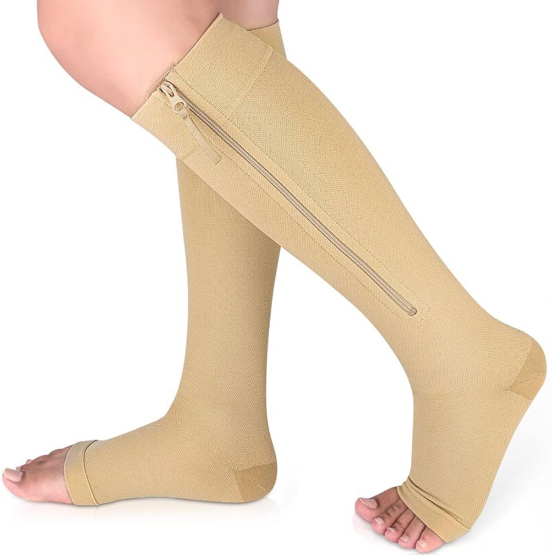 Photo 1 of 
Ailaka Medical Compression Socks with Zipper, Knee High 15-20 mmHg Compression Socks for Women Men, Open Toe Support Socks for Varicose Veins, Edema,...
Size: Large / X-Large (3)
Color:Beige