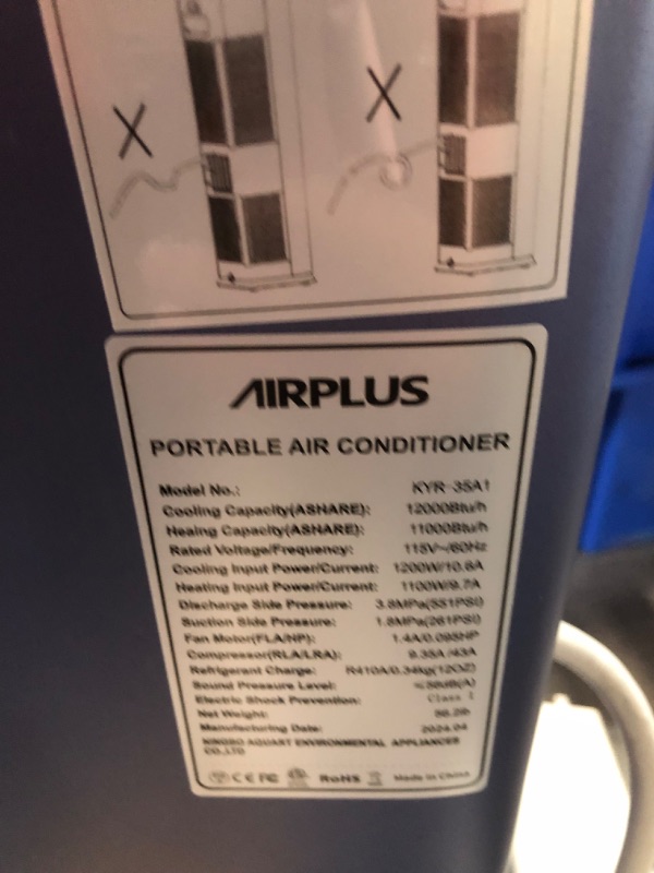 Photo 8 of 9,000 BTU (DOE) Portable Air Conditioner Cools 900 sq. ft. with Dehumidifier, Heater and Remote, IPX0 Waterproof Cooler
