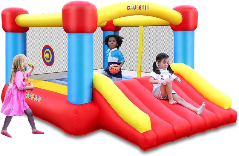 Photo 1 of 
Causeair Inflatable Bounce House with GFCI Blower,12 ft L x 9 ft W,Basketball Hoop,Dart Ball Game,Durable PVC Coated Bounce Area,Jumping Bouncy Castle