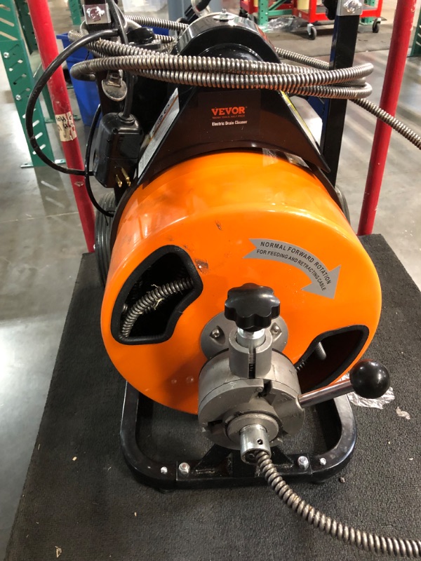 Photo 4 of ***USED - NOT FUNCTIONAL - SEE COMMENTS***
VEVOR Drain Cleaning Machine 75FT x 3/8 Inch, Sewer Snake Machine Auto Feed, Drain Auger Cleaner with 4 Cutter & Air-Activated Foot Switch for 1" to 4" Pipes, Orange, Black