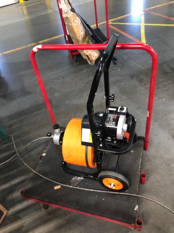 Photo 6 of ***USED - NOT FUNCTIONAL - SEE COMMENTS***
VEVOR Drain Cleaning Machine 75FT x 3/8 Inch, Sewer Snake Machine Auto Feed, Drain Auger Cleaner with 4 Cutter & Air-Activated Foot Switch for 1" to 4" Pipes, Orange, Black