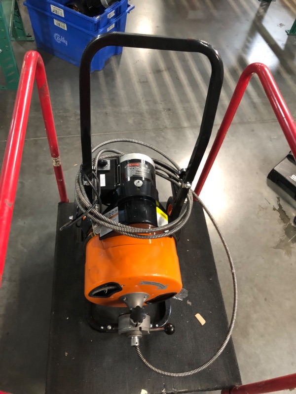 Photo 5 of ***USED - NOT FUNCTIONAL - SEE COMMENTS***
VEVOR Drain Cleaning Machine 75FT x 3/8 Inch, Sewer Snake Machine Auto Feed, Drain Auger Cleaner with 4 Cutter & Air-Activated Foot Switch for 1" to 4" Pipes, Orange, Black