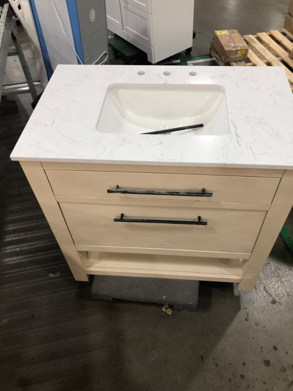 Photo 1 of **SEE NOTES** Kennilton 36-in Natural Undermount Single Sink Bathroom Vanity with White Carrara Engineered Stone Top