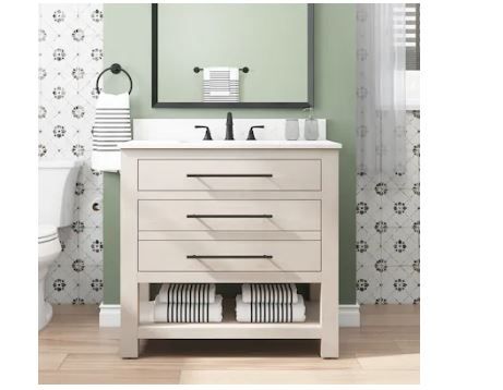 Photo 1 of **SEE NOTES** Kennilton 36-in Natural Undermount Single Sink Bathroom Vanity with White Carrara Engineered Stone Top