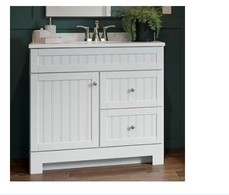 Photo 1 of  Ellenbee 36-in White Single Sink Bathroom Vanity with White Cultured Marble Top