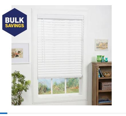 Photo 1 of  Trim at Home 2-in Slat Width 46-in x 48-in Cordless White Faux Wood Room Darkening Horizontal Blinds