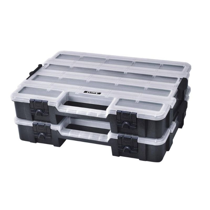 Photo 1 of 17-Compartment Black Interlocking Small Parts Organizer (2-Pack)