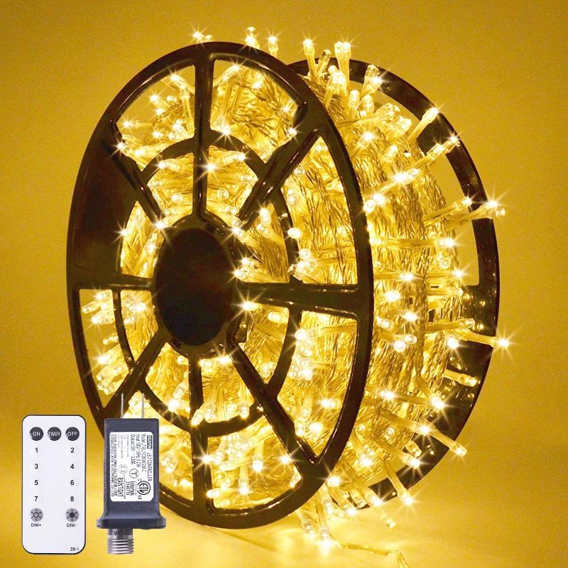 Photo 1 of  168FT 600 LED Christmas Lights Outdoor Waterproof 8 Modes Indoor Christmas String Lights Warm White Christmas Tree Lights Plug in for Room Bedroom