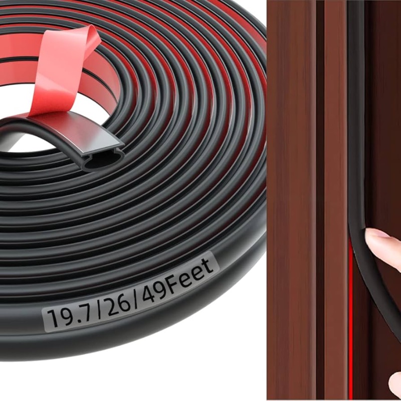 Photo 1 of 26Ft Rubber Door Weather Stripping Door Seal Strip, Self-Adhesive Door Sealers for Door Frame Gap Blocker, Door Frame Windows Insulation for Around The Door(Black)