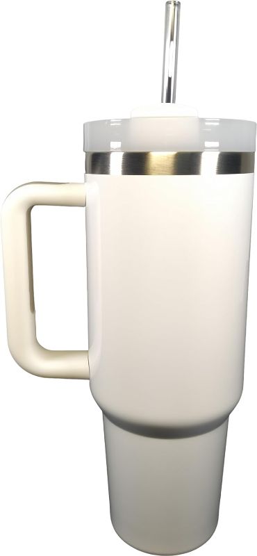 Photo 1 of 40 oz Tumbler With Handle and Straw Stainless Steel Double Layer Vacuum Insulated Thermal Mug Perfect Travel Cup For Water, Tea, Coffee (Arctic)
