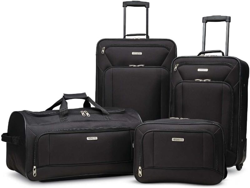 Photo 1 of **GOOD USED**American Tourister Fieldbrook XLT Softside Upright Luggage, Black, 4-Piece Set (BB/WD/21/25 UP)
