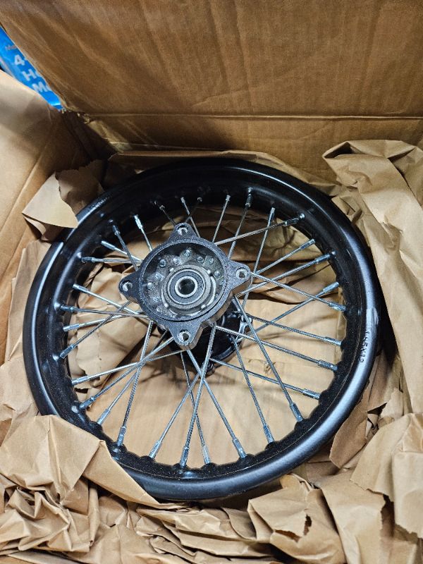 Photo 3 of Steel Rear Rim Wheel Disk Brake Apollo SSR 50cc 125cc 150cc XR CRF DB17 Dirt Pit Bike Chines Made Dirt Bikes 12mm 15mm Axle Shaft (12 inch 15mm Axle, Black) 12 inch 15mm Axle Black