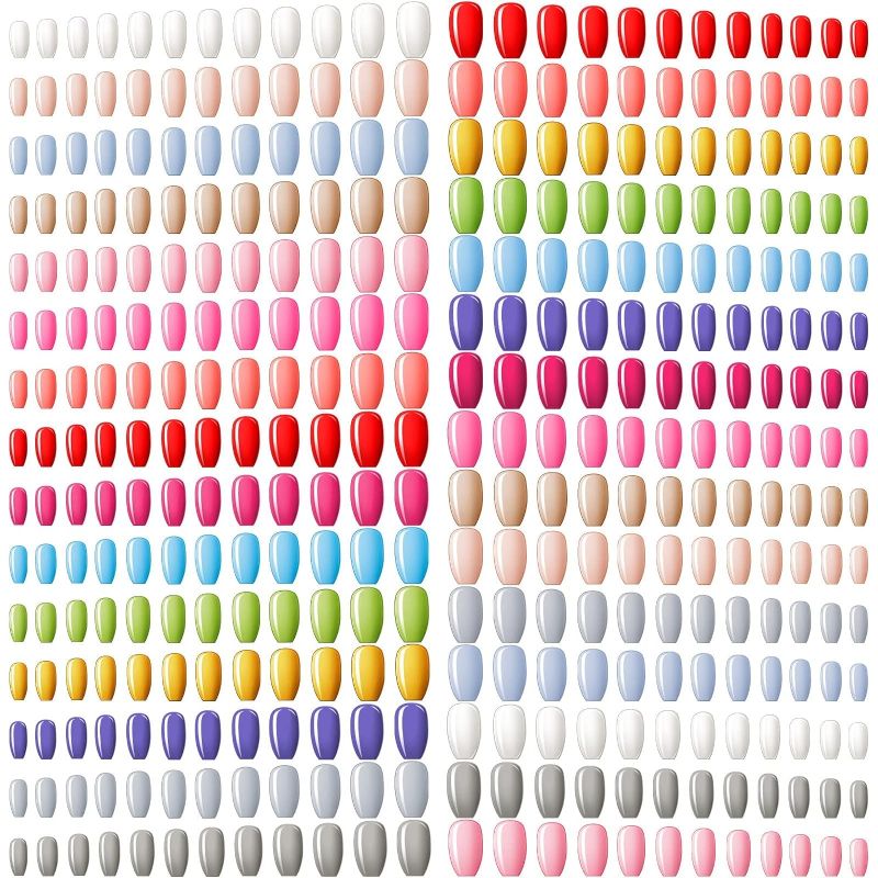 Photo 1 of 720 Pieces 30 Sets Medium Square False Artificial Nails Ballerina Coffin Press on Nails Solid Color Full Cover Glossy Fake Nails Tips for Women Girls DIY Nail (Bright Colors)
