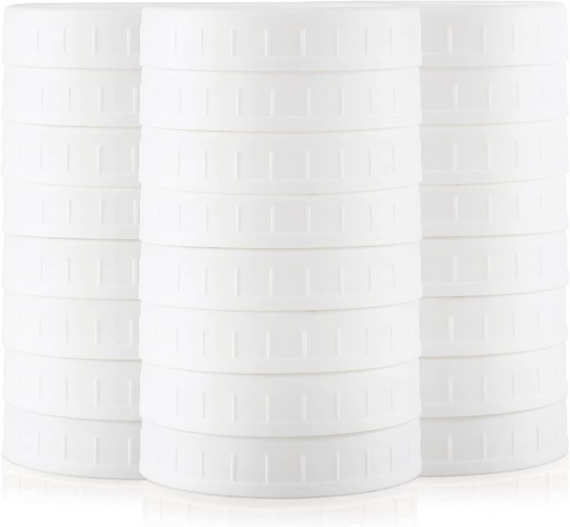 Photo 1 of 24 PACK, WIDE Mouth Mason Jar Lids for Ball, Kerr and More - White Plastic Storage Caps for Canning Jars - Leak-Proof & Anti-Scratch Resistant Surface
