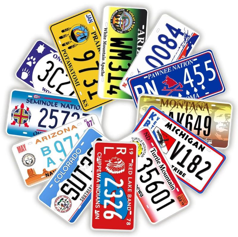 Photo 1 of 12 Pieces Reproduced License Plates, Native American Tribes & Nations, Embossed Vanity Prop Tin Sign for Man Cave Garage DIY, 6X12 inch (12 pcs - Native American Tribes/Nations)
