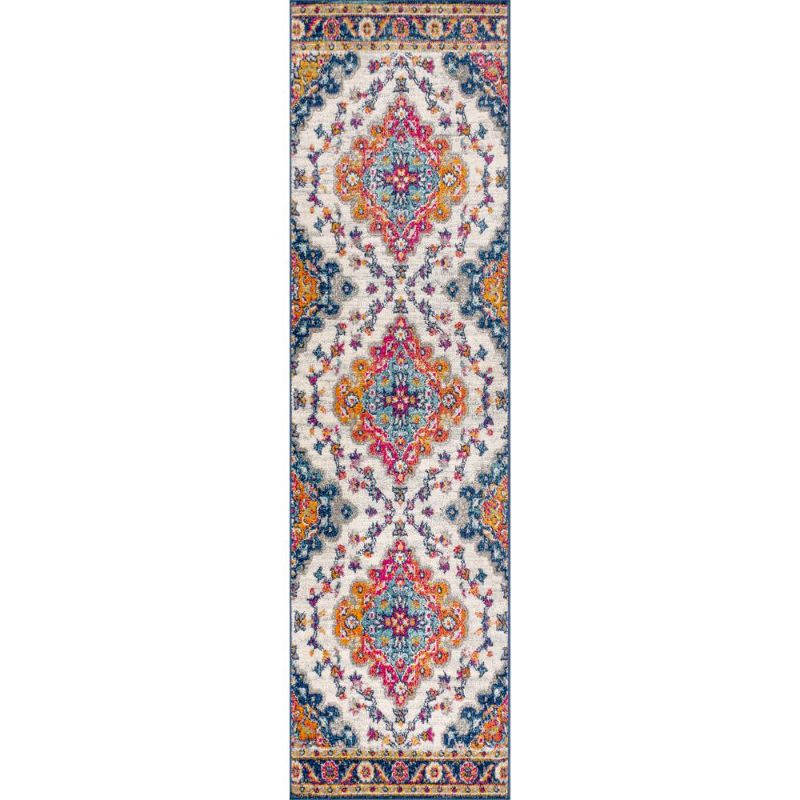 Photo 1 of Bohemian FLAIR Boho Vintage Medallion Blue/Multi 2 Ft. X 8 Ft. Runner Rug
