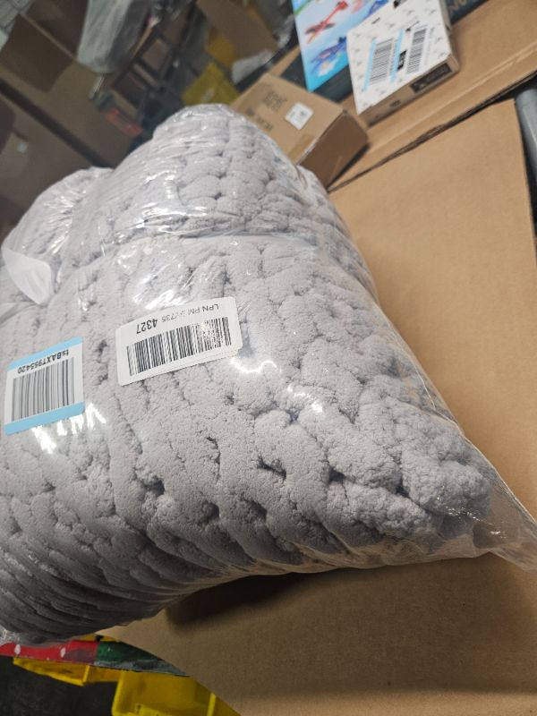 Photo 1 of Bigacogo Chunky Knit Blanket Throw 51"x63", 100% Hand Knitted Chenille Throw Blanket, Big Soft Thick Yarn Cable Knit Blanket, Large Rope Knot Crochet Throw Blankets for Couch Bed Sofa (Light Grey)
