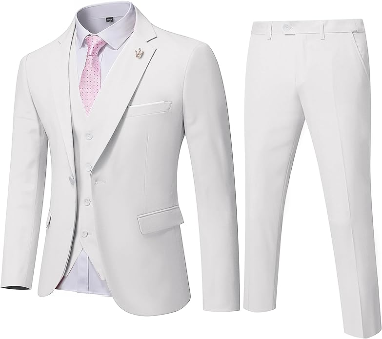 Photo 1 of MYS Men's 3 Piece Slim Fit Suit Set, One Button Solid Jacket Vest Pants with Tie
