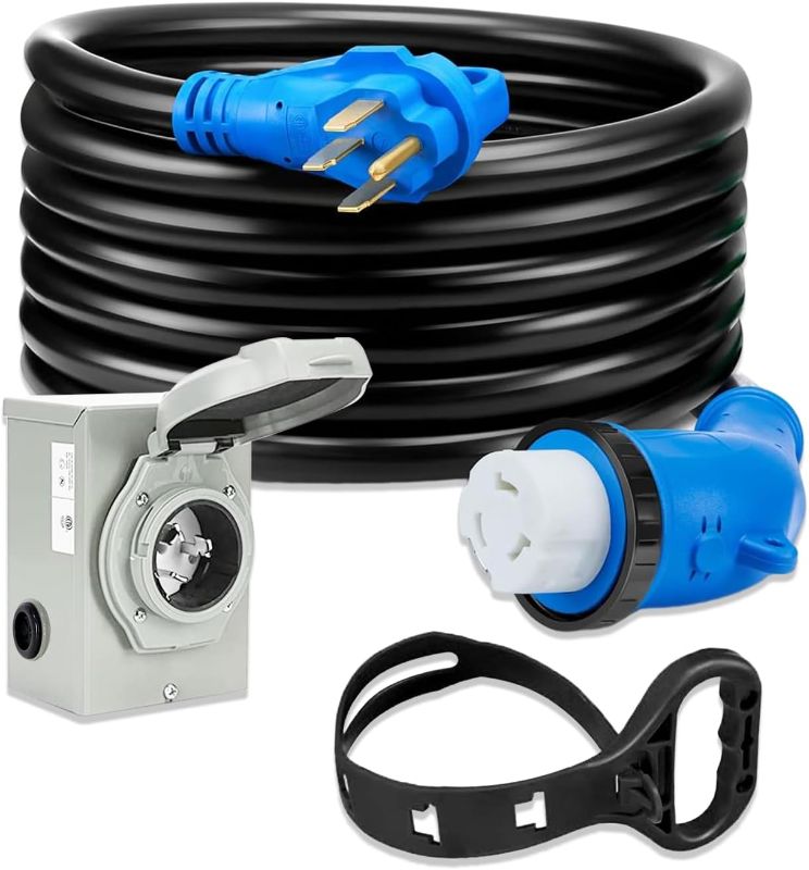 Photo 1 of 50 Amp Generator Cord & Power Inlet Box Kit,15FT Generator Cords 125V/250V Generator Power Cord NEMA14-50P/SS2-50R Twist Lock Connector, ETL Listed, Weatherproof
