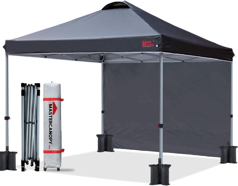 Photo 1 of MASTERCANOPY Durable Pop-up Canopy Tent with 1 Sidewall (10'x10',Black)
