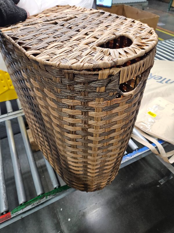 Photo 1 of **MINOR DAMAGE/MISSING PARTS**Seville Classics Premium Hand Woven Portable Laundry Bin Basket with Built-in Handles, Household Storage for Clothes, Linens, Sheets, Toys, Mocha Brown, Oval Hamper Oval Hamper Mocha Brown