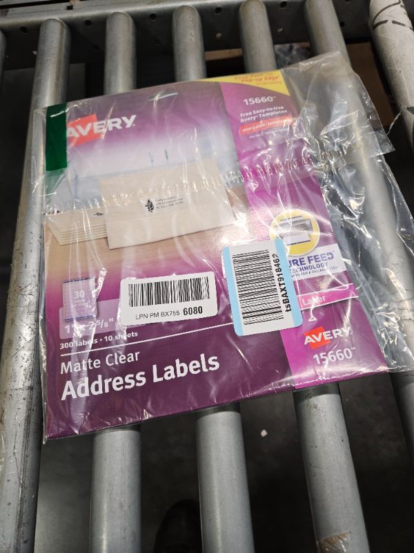 Photo 2 of Avery Clear Easy Peel Address Labels for Laser Printers 1" x 2-5/8", Pack of 300 (15660) 300 labels