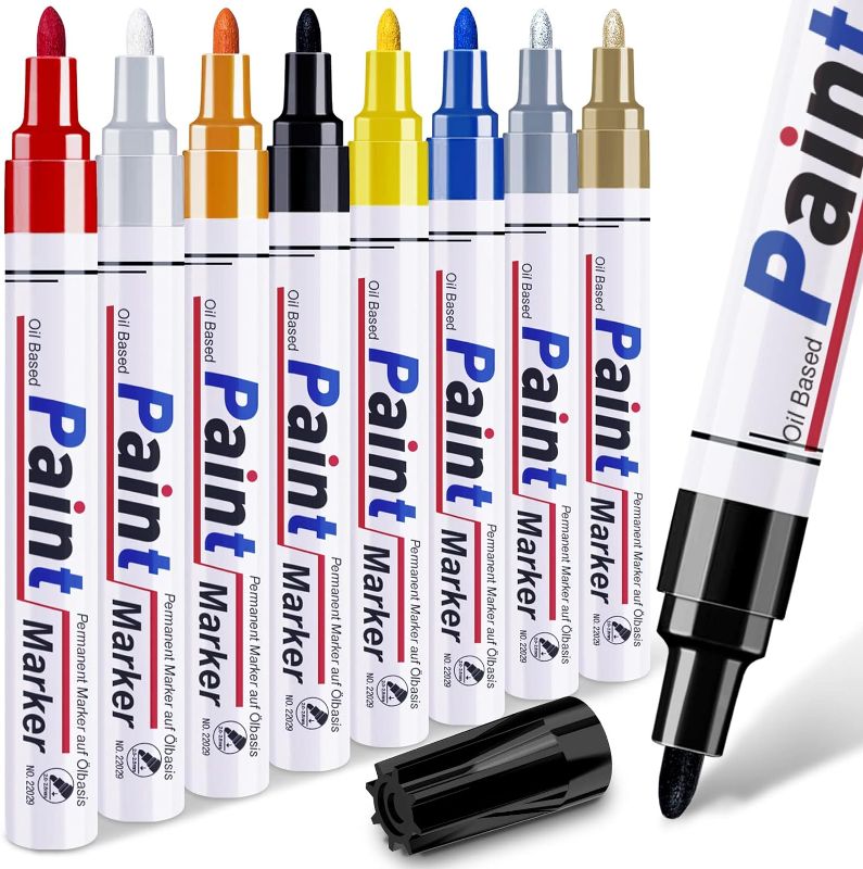 Photo 1 of 8 Colors Oil Based Paint Pens, Permanent Marker for Metal, Wood, Canvas, Fabric, Plastic, Tire, Glass, Waterproof, Safe for Kids and Adults
